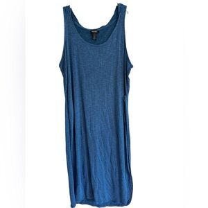 Rouge Collection Blue Ribbed Hooded Jersey Knit Maxi Dress Size 3X